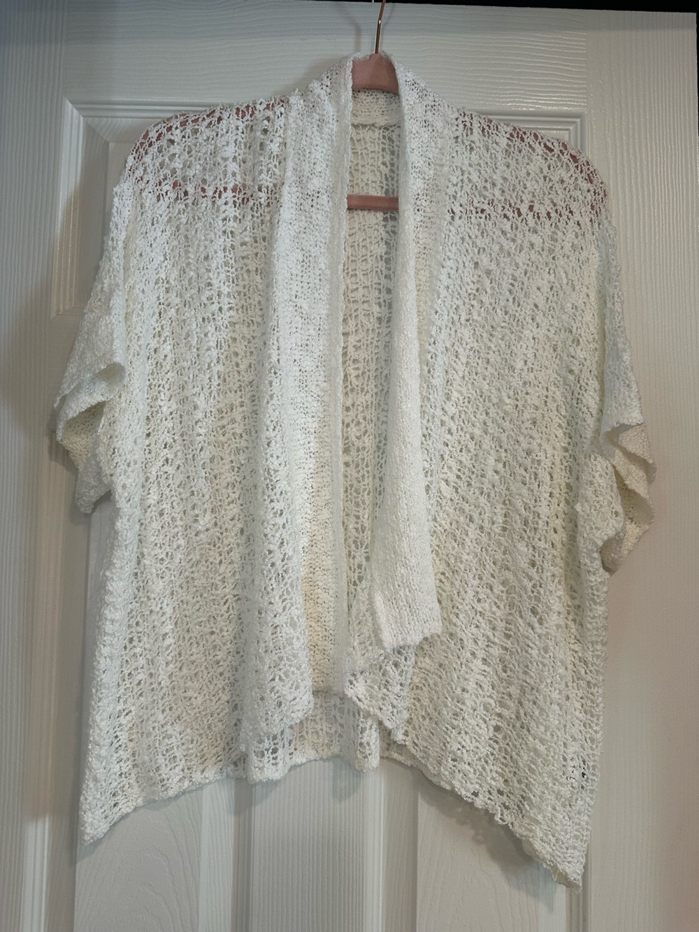 Open Knit White Women's Short Sleeve Cardigan.